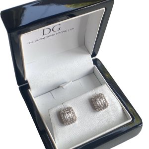 White gold finish Created diamond Retro Baguette earrings