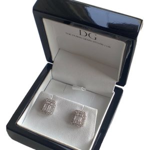 White gold finish Created diamond Retro Baguette earrings