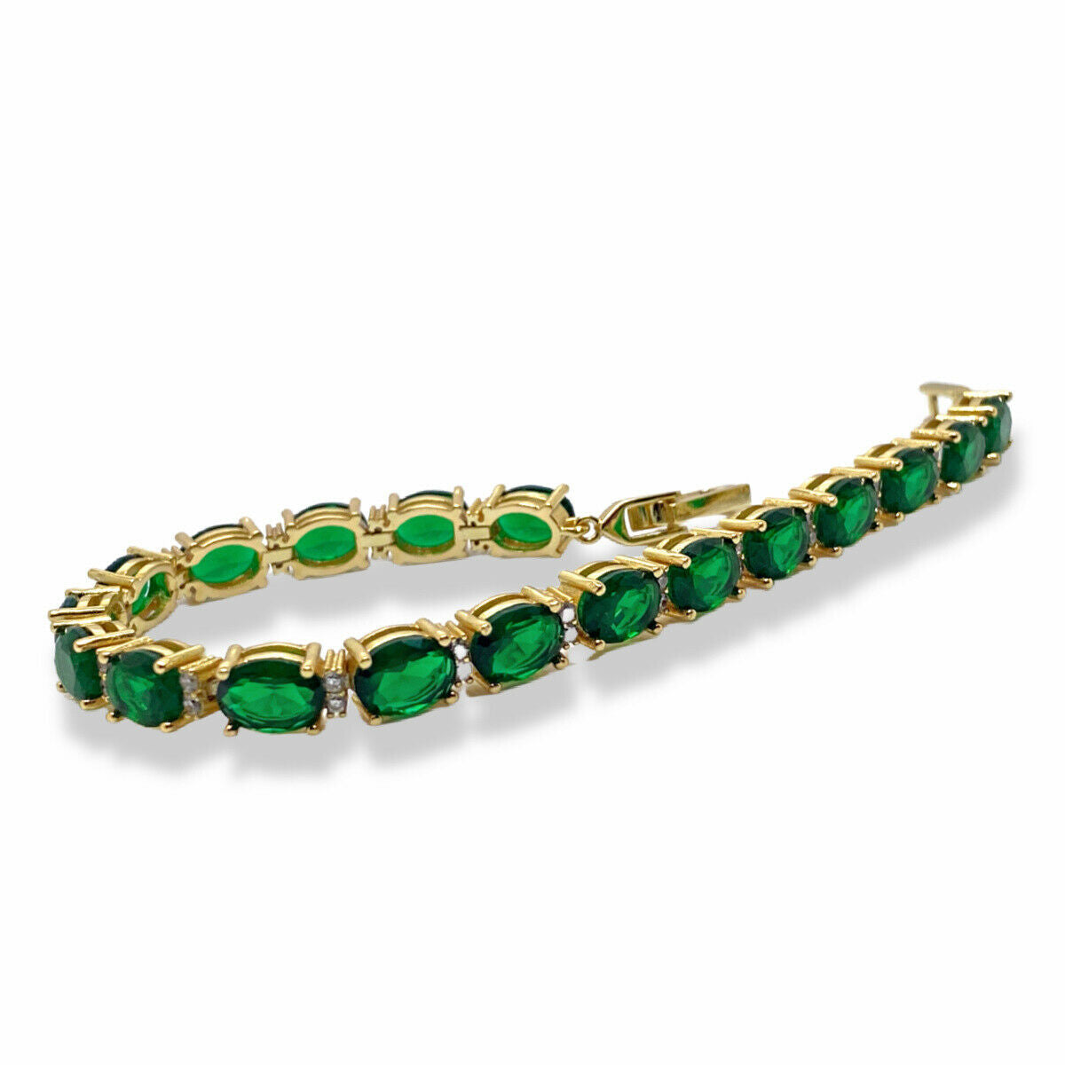 Tennis bracelet Yellow gold finish green emerald and Created Diamond