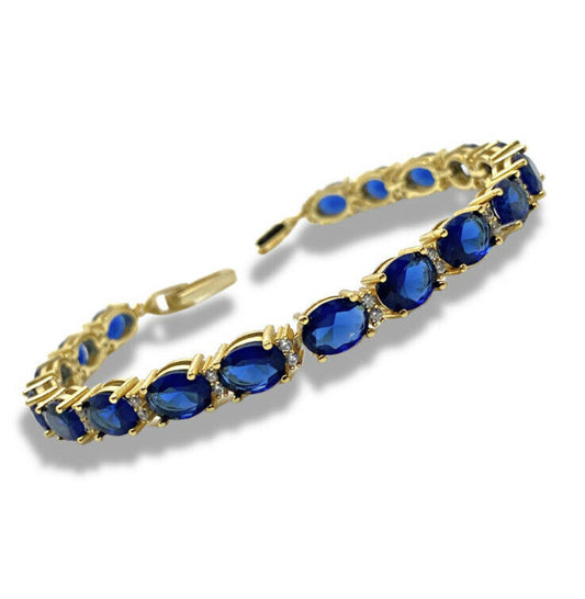 Yellow Gold Finish Tennis Bracelet Blue Sapphire and created diamond