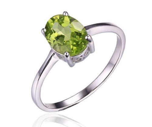 Silver natural oval peridot ring birthstone august