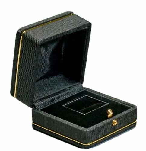 Black satin gold detail Ribbed Designer ring box