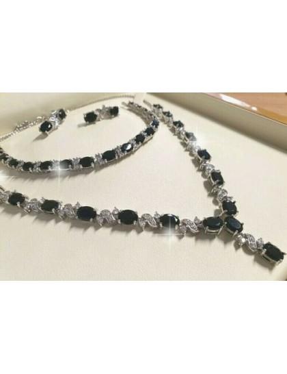 White Gold finish Black Onyx earrings and necklace set