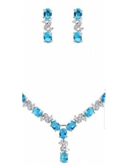 White gold finish blue turquoise earrings and necklace set