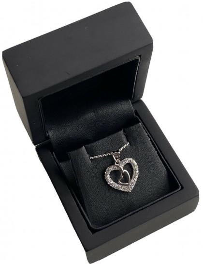 White gold finish created diamond Double Heart Pendant necklace