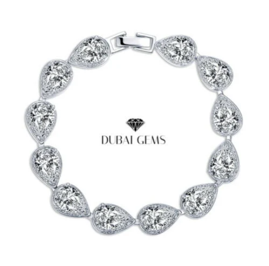 White gold finish created diamond pear cut tennis bracelet in luxury black box