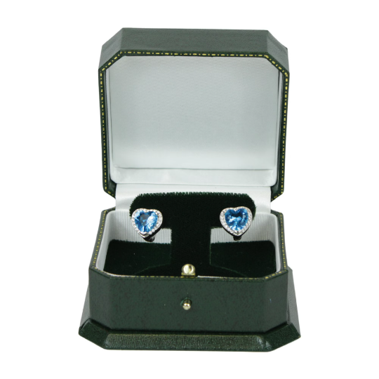 White Gold Finish Created Diamond Blue Topaz Heart Cut Lever back Stud Earrings