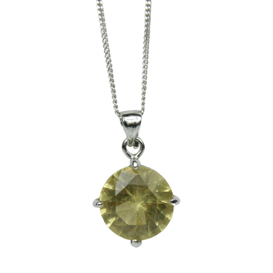 White Gold Finish yellow citrine Classic Round Cut Pendant Necklace