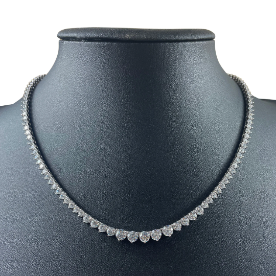 White Gold Finish Created Diamond Round Cut Graduated Tennis Chain Necklace