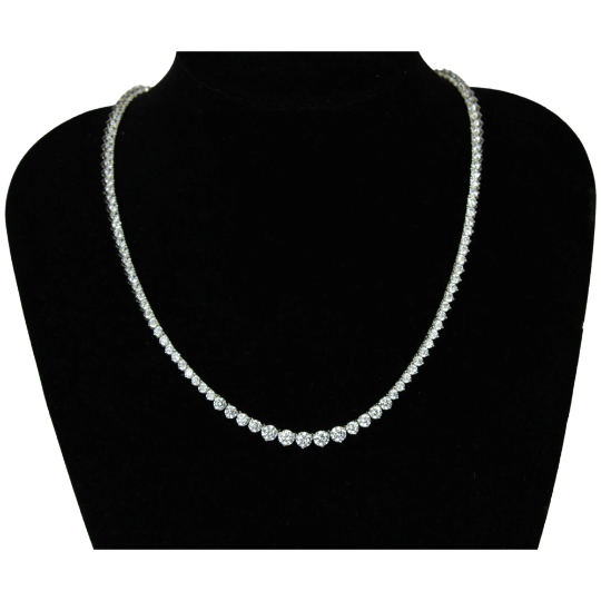 White Gold Finish Created Diamond Round Cut Graduated Tennis Chain Necklace