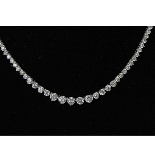 White Gold Finish Created Diamond Round Cut Graduated Tennis Chain Necklace