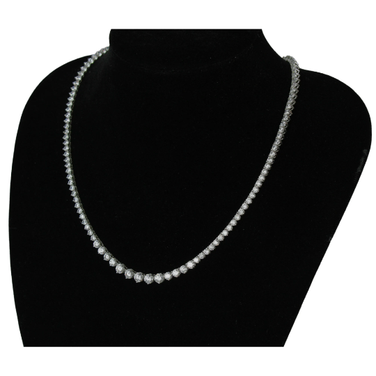 White Gold Finish Created Diamond Round Cut Graduated Tennis Chain Necklace