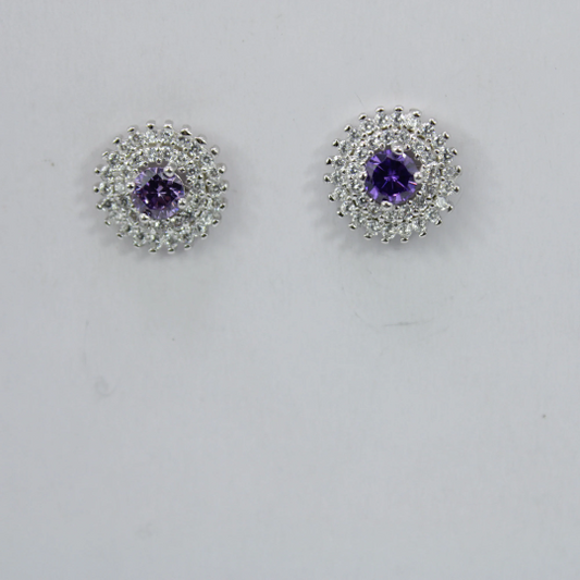 WHITE GOLD FINISH Created Diamond And Purple Amethyst Cluster Stud Earrings