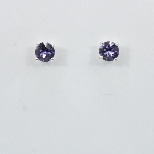 WHITE GOLD FINISH Purple Amethyst Round Cut Stud Earrings