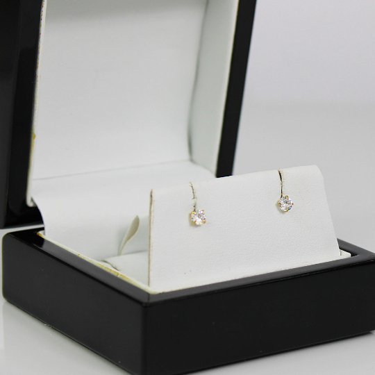 YELLOW GOLD FINISH Small 3mm Created Diamond Stud Earrings