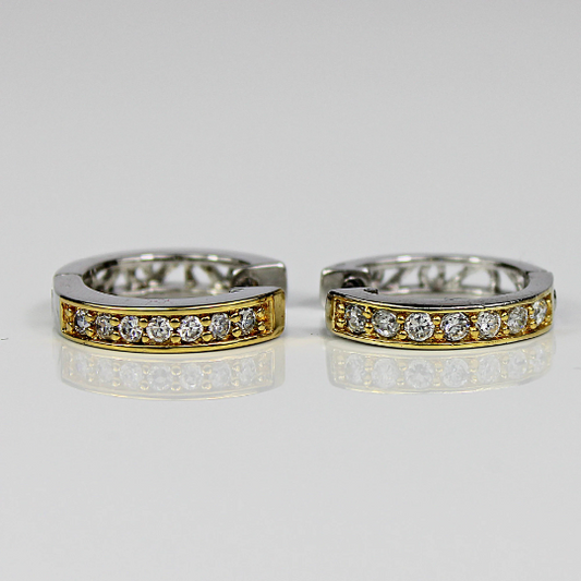 WHITE/YELLOW GOLD FINISH Hoop Earrings with Created Diamonds