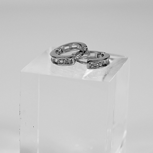 WHITE GOLD FINISH Princess Cut Created Diamond Hoop Earrings