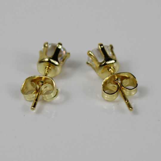 YELLOW GOLD FINISH Round Cut Created Diamond 6 Claw Stud Earrings