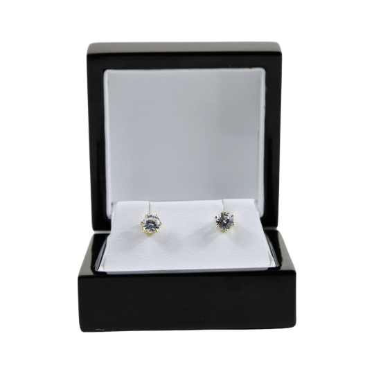 YELLOW GOLD FINISH Round Cut Created Diamond 6 Claw Stud Earrings