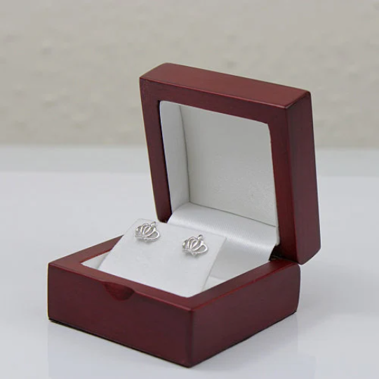 WHITE GOLD FINISH Created Diamond Royal Crown Princess Stud Earrings Including Gift Box