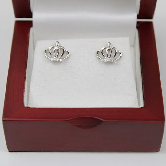 WHITE GOLD FINISH Created Diamond Royal Crown Princess Stud Earrings Including Gift Box