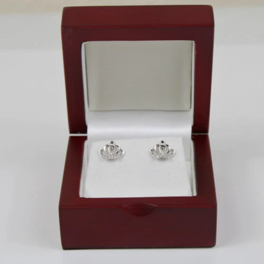 WHITE GOLD FINISH Created Diamond Royal Crown Princess Stud Earrings Including Gift Box