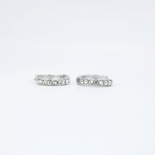 WHITE GOLD FINISH Created Diamond Round Cut Hoop Earrings