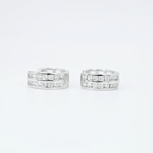 WHITE GOLD FINISH Created Diamond Round Cut Double Row Hoop Earrings