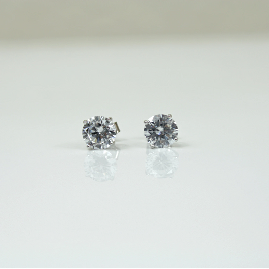 WHITE GOLD FINISH Round Cut Created Diamond 4 Claw Stud Earrings Including Gift Box