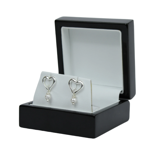 White Gold Finish Heart Design Pearl Stud Earrings