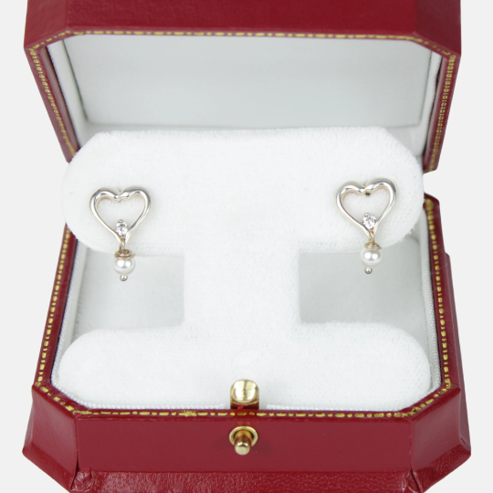 White Gold Finish Heart Design Pearl Stud Earrings