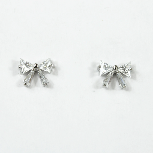 WHITE GOLD FINISH Created Diamond Classic Bow Design Stud Earrings Including Gift Box
