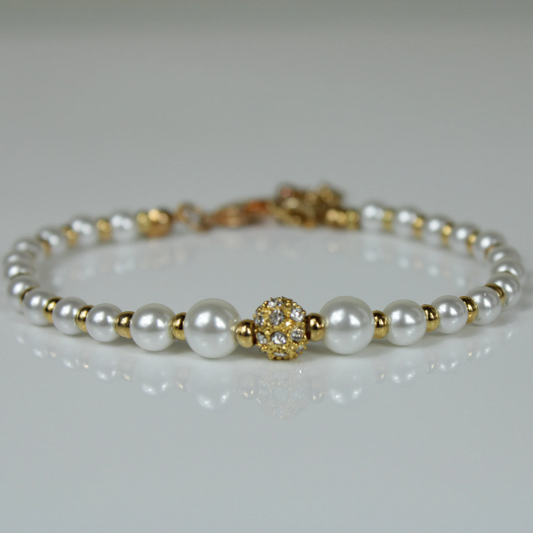 YELLOW GOLD FINISH Pearl Created Diamond Bracelet Including Gift Box