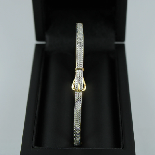 YELLOW GOLD FINISH Created Diamond Belt Buckle Design Bangle Bracelet Including Gift Box