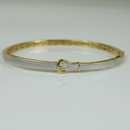 YELLOW GOLD FINISH Created Diamond Belt Buckle Design Bangle Bracelet Including Gift Box