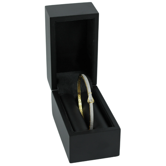 YELLOW GOLD FINISH Created Diamond Belt Buckle Design Bangle Bracelet Including Gift Box