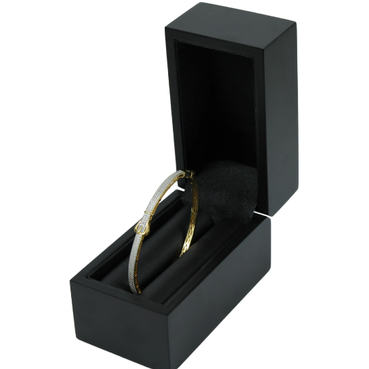 YELLOW GOLD FINISH Created Diamond Belt Buckle Design Bangle Bracelet Including Gift Box