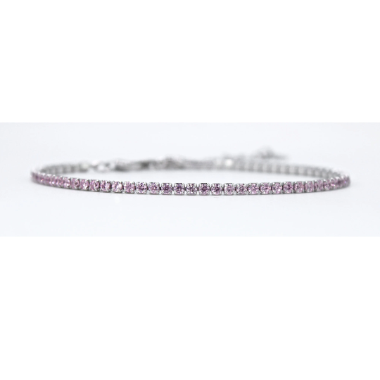 WHITE GOLD FINISH Pink Tourmaline Round Cut Small Adjustable Tennis Bracelet