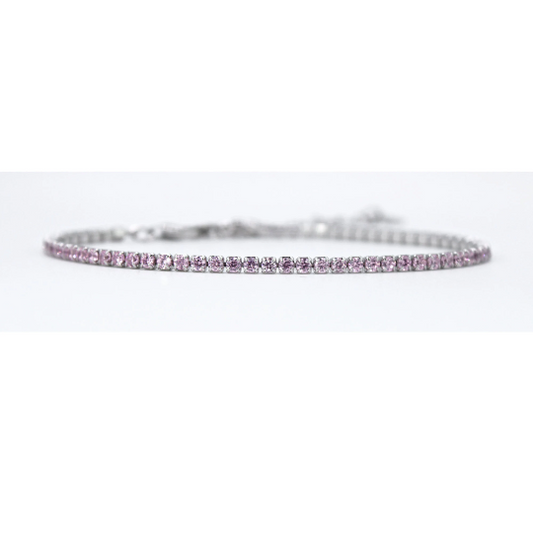 WHITE GOLD FINISH Pink Tourmaline Round Cut Small Adjustable Tennis Bracelet