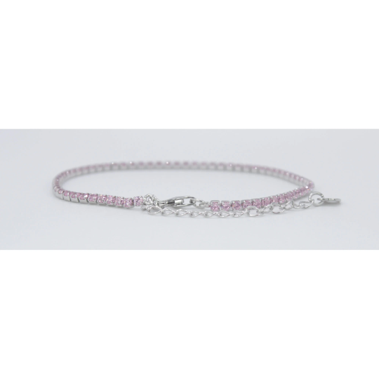 WHITE GOLD FINISH Pink Tourmaline Round Cut Small Adjustable Tennis Bracelet