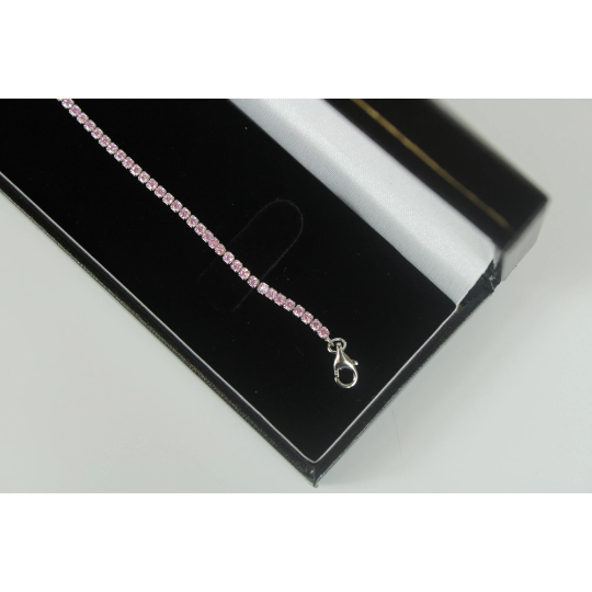 WHITE GOLD FINISH Pink Tourmaline Round Cut Small Adjustable Tennis Bracelet