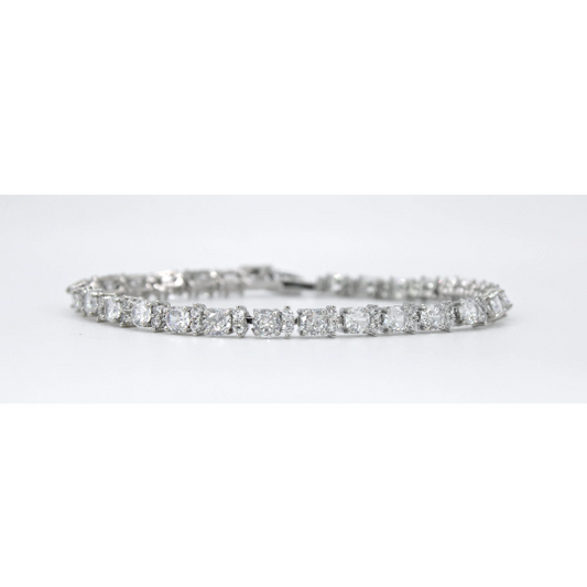 WHITE GOLD FINISH Created Diamond Round Cut Petal Design Tennis Bracelet