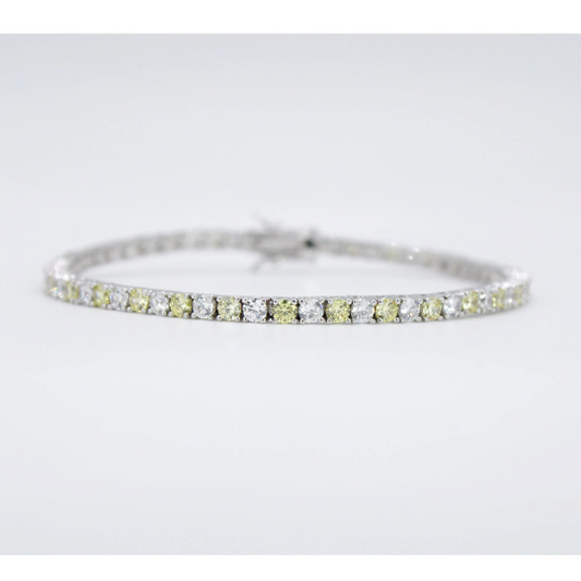 WHITE GOLD FINISH Created Diamond And Yellow Citrine Round Cut Alternate Tennis Bracelet