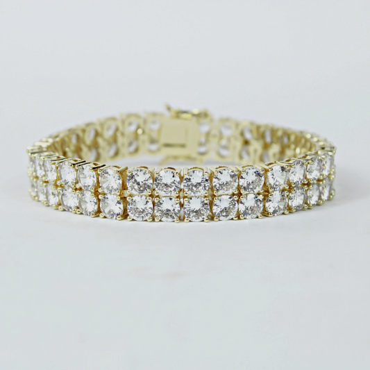 YELLOW GOLD FINISH Created Diamond Round Cut 5MM Double Row Tennis Bracelet Including Gift Box