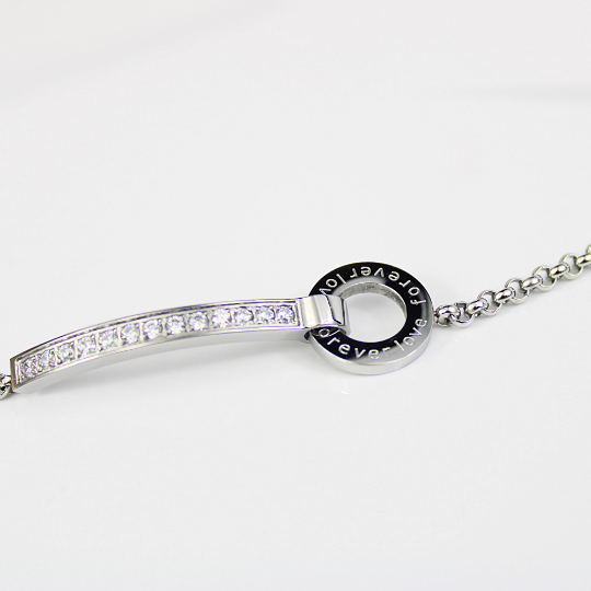 WHITE GOLD FINISH “Love Forever” Circle Bar Created Diamond Bracelet