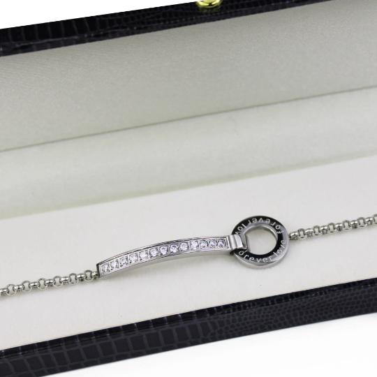 WHITE GOLD FINISH “Love Forever” Circle Bar Created Diamond Bracelet