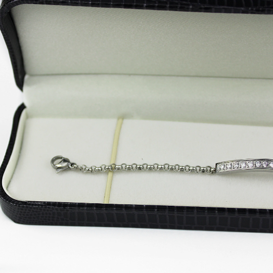 WHITE GOLD FINISH “Love Forever” Circle Bar Created Diamond Bracelet