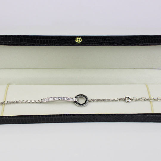 WHITE GOLD FINISH “Love Forever” Circle Bar Created Diamond Bracelet