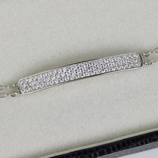 WHITE GOLD FINISH Bar Created Diamond Round Cut Cluster Bracelet