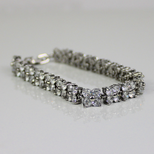 WHITE GOLD FINISH Flower Cluster Created Diamond Bracelet